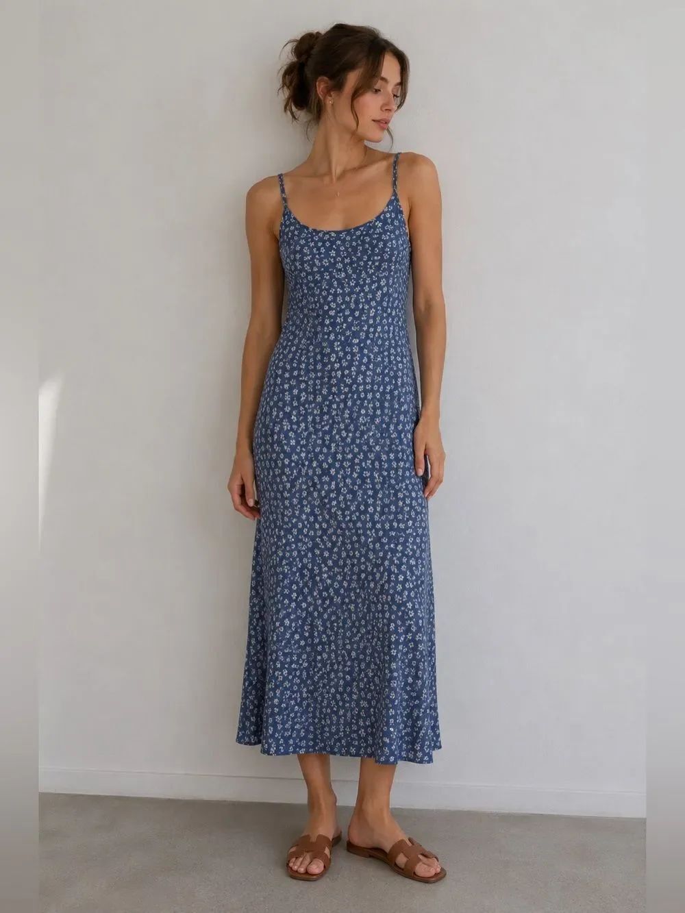 Free Assembly Bohemian Romantic Sky Blue Spaghetti Straps Midi Dress Size XXL